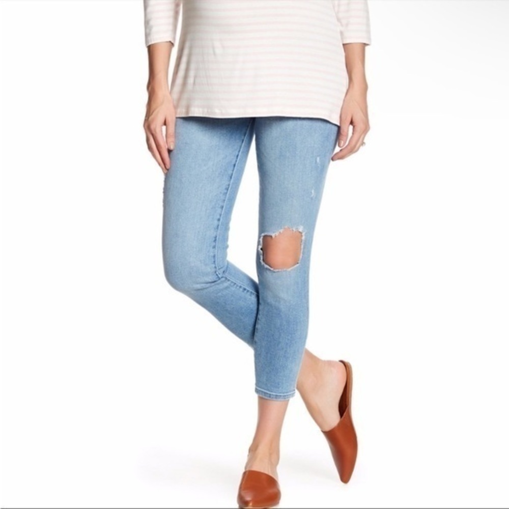 DL1961 Maternity Florence Blue Distressed Cropped Skinny Jeans